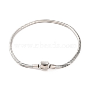 Tarnish Resistant 304 Stainless Steel Round Snake Chain Bracelets with Clasps, Stainless Steel Color, Column, 8-1/2 inch(21.5cm), Clasp: 10x7mm(BJEW-F472-01P-02)