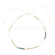 Adjustable Miyuki Seed & White Shell & Natural African Turquoise Beaded Necklaces, Teal, 24.69 inch(62.7cm)(NJEW-O127-02)