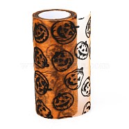 Halloween Deco Mesh Ribbons, Tulle Fabric, for DIY Craft Gift Packaging, Home Party Wall Decoration, Jack-O-Lantern Pattern, Orange, 5-1/8 inch(129mm), 10yards/roll(9.14m/roll)(OCOR-H108-01B)