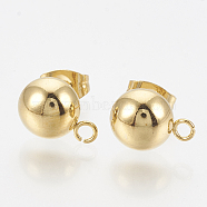 201 Stainless Steel Stud Earring Findings, with Loop and 304 Stainless Steel Pins, Dome/Half Round, Golden, 11x8mm, Hole: 1.8mm, Pin: 0.8mm(X-STAS-Q225-16G-8mm)