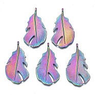 Rainbow Color Alloy Pendants, Cadmium Free & Nickel Free & Lead Free, Leaf, 46x25x5mm, Hole: 2mm(PALLOY-N156-190-NR)