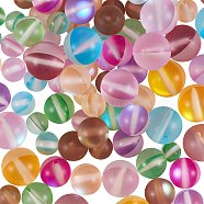 Synthetic Moonstone Beads Strands, Holographic Beads, Half AB Color Plated, Frosted, Round, with Elastic Crystal Thread, for Beaded Jewelry Making, Mixed Color, Beads: 6~10mm, Hole: 1mm, 135pcs/box(G-SZ0001-81F)