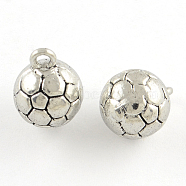 Sports Theme Tibetan Style FootBall/Soccer Ball Alloy Charms, Cadmium Free & Nickel Free & Lead Free, Antique Silver, 11x14mm, Hole: 2mm, about 224pcs/1000g(TIBEP-Q054-24AS-NR)