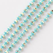 Brass Faceted Ball Chains, Soldered, Rack Plating, Two Tone, Cyan, 1.5mm(CHC-D268-02)