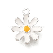 925 Sterling Silver Charms, with Enamel, Daisy Charms, White, 9.5x7.5x1.5mm, Hole: 1mm(STER-F059-06S)