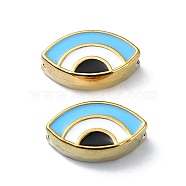 Ion Plating(IP) 304 Stainless Steel Enamel Beads, Real 18K Gold Plated, Evil Eye, Light Sky Blue, 8x13.5x4.5mm, Hole: 1.4mm(STAS-Q318-12A)