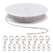 DIY 3m Brass Cable Chain Jewelry Making Kit, with 30Pcs Iron Open Jump Rings with 10Pcs Zinc Alloy Lobster Claw Clasps, Platinum, Chain Link: 2x1.8x0.2mm(DIY-YW0005-75P)