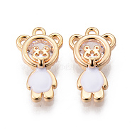 Brass Micro Clear Cubic Zirconia Pendants, with Enamel, Bear, Nickel Free, White, Real 18K Gold Plated, 17x10x4mm, Hole: 1.2mm(KK-R116-037-NF)
