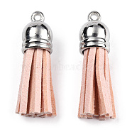 Faux Suede Tassel Pendant Decorations, with CCB Plastic Cord Ends, Platinum, PeachPuff, 33~35x10mm, Hole: 2.5mm(FIND-R095-014P)