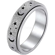 Stainless Steel Moon and Star Rotatable Finger Ring, Spinner Fidget Band Anxiety Stress Relief Ring for Women, Stainless Steel Color, US Size 9(18.9mm)(MOST-PW0001-005E-05)