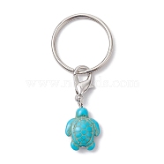 Turtle Dyed Synthetic Turquoise Keychain, with Iron Split Key Rings and Zinc Alloy Lobster Claw Clasps, Turquoise, 5.6cm(KEYC-JKC00962-01)