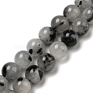 Grade A Natural Tourmalinated Quartz/Black Rutilated Quartz Beads Strands, Round, 8mm, Hole: 0.8mm, about 48~50pcs/strand, 15.35~15.55''(39~39.5cm)(G-R494-A06-03)