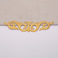 Polyester Computerized Embroidered Cloth Patch, Adhesive/Sew on Patches, Costume Accessories, Floral Pattern, Gold, 230x50x1mm(EMBR-WH0001-09)