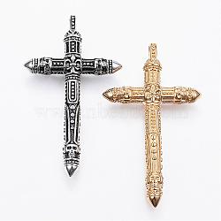 304 Stainless Steel Big Pendants, Cross, Mixed Color, 63x37x7.5mm, Hole: 4.5mm(STAS-G117-09)