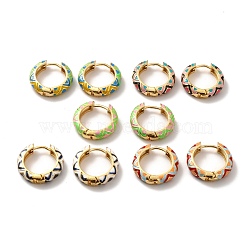 Enamel Rhombus Pattern Huggie Hoop Earrings, Real 18K Gold Plated Brass Jewelry for Women, Cadmium Free & Lead Free, Mixed Color, 5 Gauge, 19x20x4.5mm, Pin: 1mm(EJEW-K093-02G)