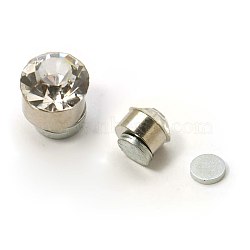Stainless Steel Magnetic Ear Studs with Rhinestone, Flat Round, Crystal, about 6mm in diameter, 6mm thick, 12pairs/board(X-EJEW-I054C-06)