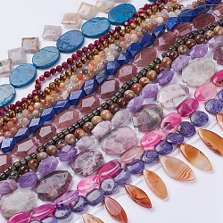 Dye Natural Gemstone Beads Strands, Mixed Shapes & Mixed Color, 14.5 inch~15.7 inch(37~40cm), Hole: 1~3mm(G-XCP0007-01)