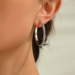 Fashionable 201 Stainless Steel Hoop Earrings, with Rhinestone, Platinum(OG0277)