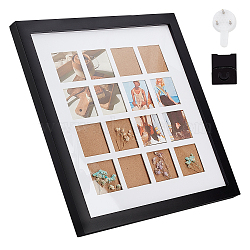 Square Wood Photo Frame Stand, for Wall Hanging and Tabletop Display, for Hold 16 Photos, Black, 336x336x19.5mm(DJEW-WH0039-68B)