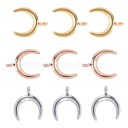 304 Stainless Steel Pendants, Double Horn/Crescent Moon, Mixed Color, 16.5x14.5x2mm, Hole: 2.3mm, 3 Colors, 4pcs/color, 12pcs/box(STAS-AR0001-03)