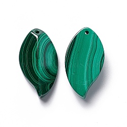 Gemstone Pendants, Natural Malachite, Grade A, Leaf, Green, 28x15x6mm, Hole: 0.8mm(X-MALA-37X15)