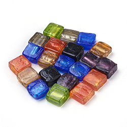 Handmade Silver Foil Lampwork Beads, Square, Mixed Color, 12x12x6mm(X1-FOIL-S006-12x12mm-M)