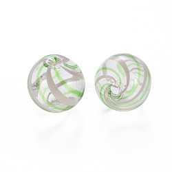 Transparent Handmade Blown Glass Globe Beads, Stripe Pattern, Round, Light Green, 15.5~16.5mm, Hole: 1~2mm(GLAA-T012-36)