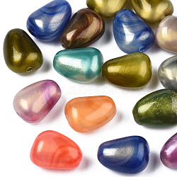 Opaque Acrylic Beads, Two Tone Color, with Glitter Powder, Teardrop, Mixed Color, 18x14x11mm, Hole: 2mm(X-MACR-N009-021)