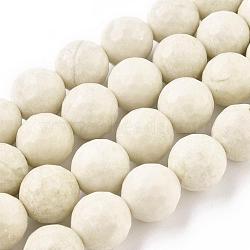 Natural Fossil Round Bead Strands, Faceted, Beige, 12mm, Hole: 1mm, about 32pcs/strand, 15.5 inch(G-O151-02-12mm)
