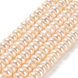 Natural Cultured Freshwater Pearl Beads Strands, Grade 5A+, Rondelle, Bisque, 5~6x3~4mm, Hole: 0.8mm, about 98~106pcs/strand, 14.76''(37.5cm)(PEAR-J007-02)