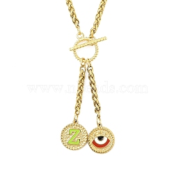 Ion Plating(IP) 304 Stainless Steel Green Yellow Enamel Letter & Eye Pendant Wheat Chain Necklaces, with Toggle Clasps, Golden, Letter Z, 20.47~20.87 inch(52~53cm)(STAS-Z102-01G-Z)