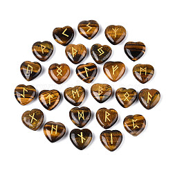 25Pcs Natural Tiger Eye Heart Rune Stones with Elder Futhark Alphabet Engraved, 19~20.5x19.5~21x7~8.5mm(G-T144-02B)