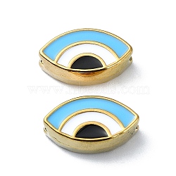 Ion Plating(IP) 304 Stainless Steel Enamel Beads, Real 18K Gold Plated, Evil Eye, Light Sky Blue, 8x13.5x4.5mm, Hole: 1.4mm(STAS-Q318-12A)