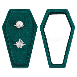 Halloween Theme Coffin Shaped Velvet Finger Ring Boxes, Ring Storage Box with Sponge Inside, Medium Sea Green, 9.2x5.6x4.6cm(VBOX-WH0015-01B)