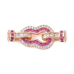 Rack Plating Brass Micro Pave Clear Cubic Zirconia Fold Over Clasps, Long-Lasting Plated, Lead Free & Cadmium Free, Gourd, Medium Violet Red, Rose Gold, 27x11x5mm, Hole: 3mm(KK-S384-17RG)