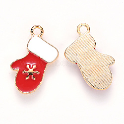 Alloy Enamel Pendants, for Christmas, Christmas Glove, Light Gold, Red, 19x11x2mm, Hole: 1.8mm(ENAM-S121-017A)