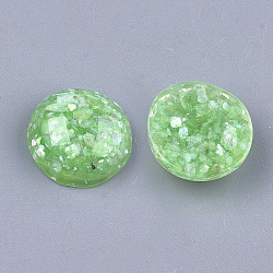 Resin Cabochons, with Shell Chip, Dome/Half Round, Light Green, 12x5.5mm(CRES-S363-02D-02)
