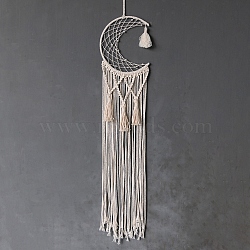 Cotton Macrame Woven Wall Hanging, Tassels Home Decoration, Moon, 800mm(PW-WGB9594-02)