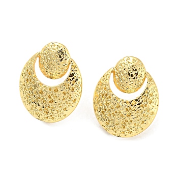 Rack Plating Brass Hammered Geo Shape Stud Earrings for Women, Lead Free & Cadmium Free, Long-Lasting Plated, Real 18K Gold Plated, 18x14.5mm