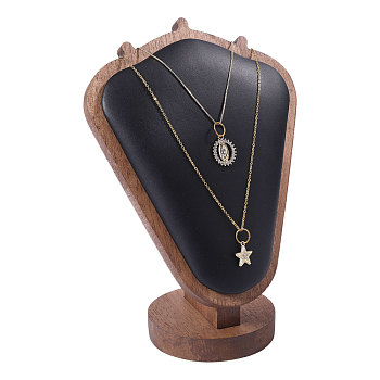 Bust Shaped Wooden Necklace Display Stands, with PU Leather Mat, Black, 15x10x20cm