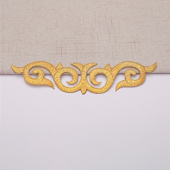 Polyester Computerized Embroidered Cloth Patch, Adhesive/Sew on Patches, Costume Accessories, Floral Pattern, Gold, 230x50x1mm