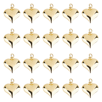 20Pcs Brass Pendants, Heart Charms, with Jump Ring, Golden, 17x16x6mm, Hole: 3mm