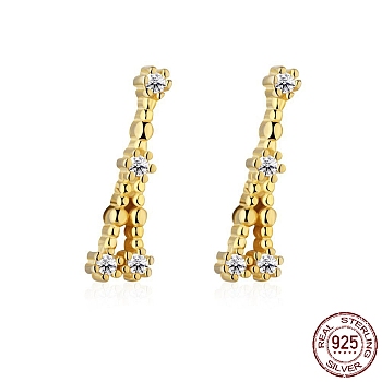 Cubic Zirconia Constellation Stud Earrings, Golden 925 Sterling Silver Earrings, Cancer, 12x3.5mm