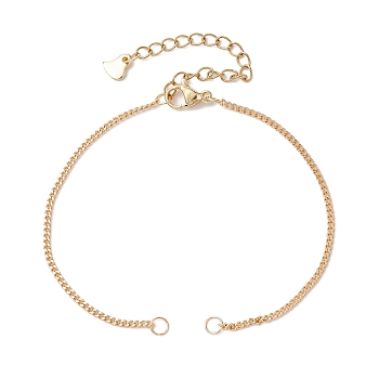 Brass Bracelet Makings, with Curb Chain, Real 18K Gold Plated, 6-3/4 inch(17cm)