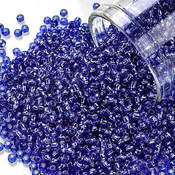 TOHO Round Seed Beads, Japanese Seed Beads, (35) Silver Lined Sapphire, 11/0, 2.2mm, Hole: 0.8mm, about 1110pcs/bottle, 10g/bottle