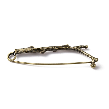 Alloy Tree Branch Safety Brooch Pin, Lapel Pin for Shawls Skirts Sweaters, Antique Bronze, 80x20x9mm