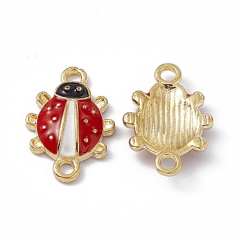 Alloy Connector Charms, with Enamel, Golden, Ladybug Links, FireBrick, 17.5x12.5x3mm, Hole: 1.8mm