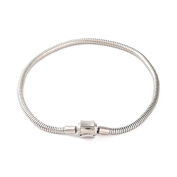 Tarnish Resistant 304 Stainless Steel Round Snake Chain Bracelets with Clasps, Stainless Steel Color, Column, 8-1/2 inch(21.5cm), Clasp: 10x7mm