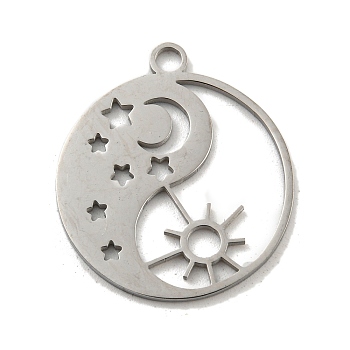 304 Stainless Steel Pendants, Laser Cut, Stainless Steel Color, Flat Round Charm, Sun, 25x21.5x1mm, Hole: 2.5mm