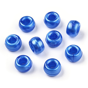 Plastic Pearlized Beads, Barrel, Royal Blue, 9x6mm, Hole: 3.8mm, about 1900pcs/500g